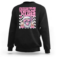 Funny Pink Santa Christmas Sweatshirt Christmas Vibes Checkboard - Wonder Print Shop