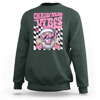 Funny Pink Santa Christmas Sweatshirt Christmas Vibes Checkboard - Wonder Print Shop