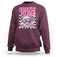 Funny Pink Santa Christmas Sweatshirt Christmas Vibes Checkboard - Wonder Print Shop
