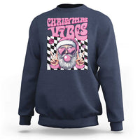 Funny Pink Santa Christmas Sweatshirt Christmas Vibes Checkboard - Wonder Print Shop