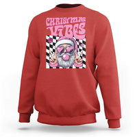 Funny Pink Santa Christmas Sweatshirt Christmas Vibes Checkboard - Wonder Print Shop
