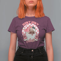 Funny Pink Christmas Retro Black Santa T Shirt For Women Holly Jolly Vibes - Wonder Print Shop