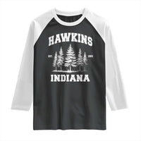 Funny Hawkins Sci Fi Lover Raglan Shirt Indiana Strangers Pine Tree - Wonder Print Shop