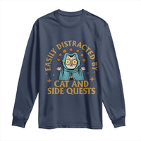 Funny Easily Distracted By Cats And Side Quests Long Sleeve Shirt RPG Tabletop Gamer - Wonder Print Shop
