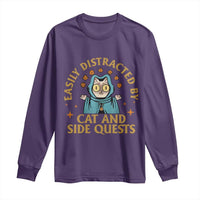 Funny Easily Distracted By Cats And Side Quests Long Sleeve Shirt RPG Tabletop Gamer - Wonder Print Shop