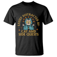 Funny Easily Distracted By Cats And Side Quests T Shirt RPG Tabletop Gamer - Wonder Print Shop