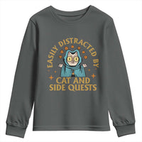 Funny Easily Distracted By Cats And Side Quests Youth Sweatshirt RPG Tabletop Gamer - Wonder Print Shop