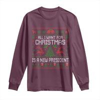 All I Want For Christmas Is A New President Long Sleeve Shirt Funny Xmas Political Satire - Wonder Print Shop
