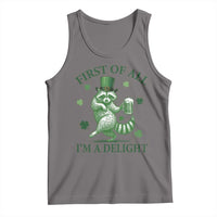 Funny St Patricks Day Raccoon Tank Top First Of All I Am A Delight Trash Panda Drinking Beer
