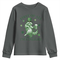 Funny St Patricks Day Raccoon Youth Sweatshirt First Of All I Am A Delight Trash Panda Drinking Beer