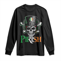 Funny St Patricks Day Pirate Long Sleeve Shirt Pirish Vintage Irish Pirate Skull