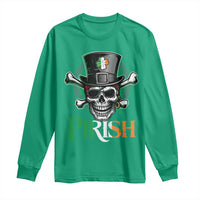 Funny St Patricks Day Pirate Long Sleeve Shirt Pirish Vintage Irish Pirate Skull