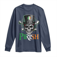 Funny St Patricks Day Pirate Long Sleeve Shirt Pirish Vintage Irish Pirate Skull