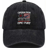 Operation Epic Fury Washed Cotton Baseball Cap Military Bomber Stealth Jet Vintage American Flag