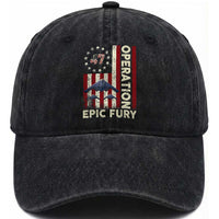 Operation Epic Fury Washed Cotton Baseball Cap Military Tactical Warfare Stealth Jet American Flag