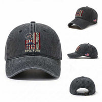 Operation Epic Fury Washed Cotton Baseball Cap Military Tactical Warfare Stealth Jet American Flag
