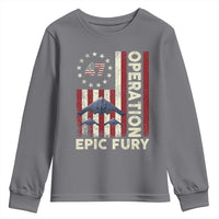 Operation Epic Fury Youth Sweatshirt Military Tactical Warfare Stealth Jet American Flag