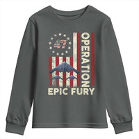 Operation Epic Fury Youth Sweatshirt Military Tactical Warfare Stealth Jet American Flag