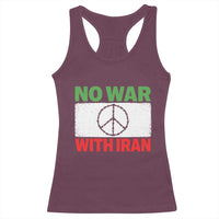 No War With Iran Racerback Tank Top Iranian People Support Barbed Wire Peace Sign