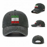 Free Iran Washed Cotton Baseball Cap Stop War Barbed Wire Peace Sign