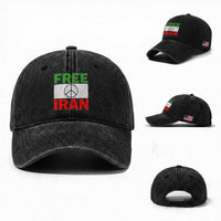 Free Iran Washed Cotton Baseball Cap Stop War Barbed Wire Peace Sign