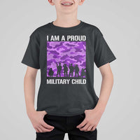 I Am A Proud Military Child T Shirt For Kid Military Child Month Purple Camouflage Flag