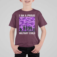 I Am A Proud Military Child T Shirt For Kid Military Child Month Purple Camouflage Flag
