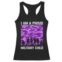 I Am A Proud Military Child Racerback Tank Top Military Child Month Purple Camouflage Flag