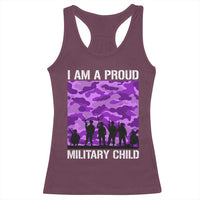 I Am A Proud Military Child Racerback Tank Top Military Child Month Purple Camouflage Flag