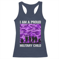 I Am A Proud Military Child Racerback Tank Top Military Child Month Purple Camouflage Flag