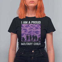 I Am A Proud Military Child T Shirt For Women Military Child Month Purple Camouflage Flag
