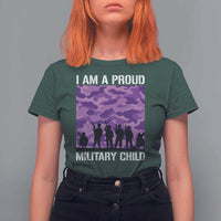 I Am A Proud Military Child T Shirt For Women Military Child Month Purple Camouflage Flag