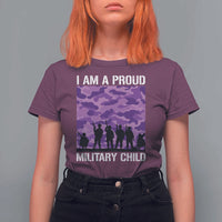 I Am A Proud Military Child T Shirt For Women Military Child Month Purple Camouflage Flag