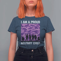 I Am A Proud Military Child T Shirt For Women Military Child Month Purple Camouflage Flag