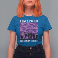 I Am A Proud Military Child T Shirt For Women Military Child Month Purple Camouflage Flag