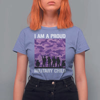 I Am A Proud Military Child T Shirt For Women Military Child Month Purple Camouflage Flag