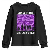 I Am A Proud Military Child Youth Sweatshirt Military Child Month Purple Camouflage Flag