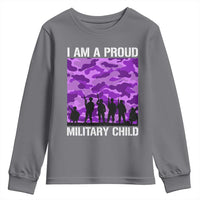 I Am A Proud Military Child Youth Sweatshirt Military Child Month Purple Camouflage Flag