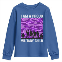 I Am A Proud Military Child Youth Sweatshirt Military Child Month Purple Camouflage Flag