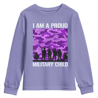 I Am A Proud Military Child Youth Sweatshirt Military Child Month Purple Camouflage Flag