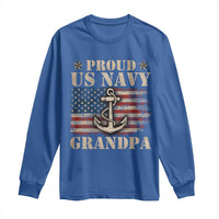 Proud US Navy Grandpa Long Sleeve Shirt Vintage American Flag Anchor