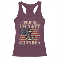 Proud US Navy Grandpa Racerback Tank Top Vintage American Flag Anchor