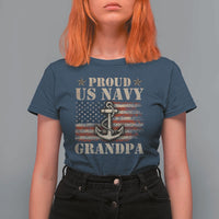 Proud US Navy Grandpa T Shirt For Women Vintage American Flag Anchor