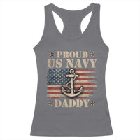 Proud US Navy Daddy Racerback Tank Top Vintage American Flag Anchor
