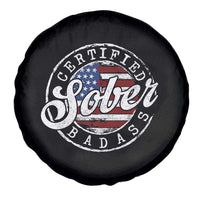 Certified Sober Badass Spare Tire Cover Sobriety Alcohol Recovery Vintage American Flag