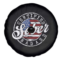 Certified Sober Badass Spare Tire Cover Sobriety Alcohol Recovery Vintage American Flag