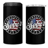 Certified Sober Badass 4 in 1 Can Cooler Tumbler Sobriety Alcohol Recovery Vintage American Flag