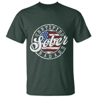 Certified Sober Badass T Shirt Sobriety Alcohol Recovery Vintage American Flag