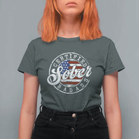 Certified Sober Badass T Shirt For Women Sobriety Alcohol Recovery Vintage American Flag