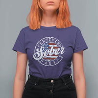 Certified Sober Badass T Shirt For Women Sobriety Alcohol Recovery Vintage American Flag